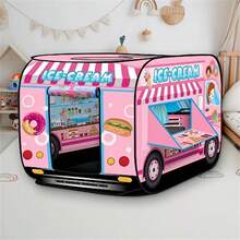 Różowy namiot w kształcie samochodu z lodami, przenośny, składany basen z piłeczkami, zabawka dla dzieci w wieku 3-12 lat, namiot dla niemowląt, basen z piłeczkami, dmuchany namiot