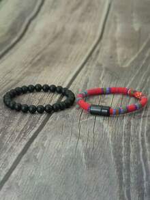 Noter 2件/套 手工石珠手链吊坠 磁性波西米亚风手链 男士饰品 - 男士手繩手鍊套裝 - 查看 4