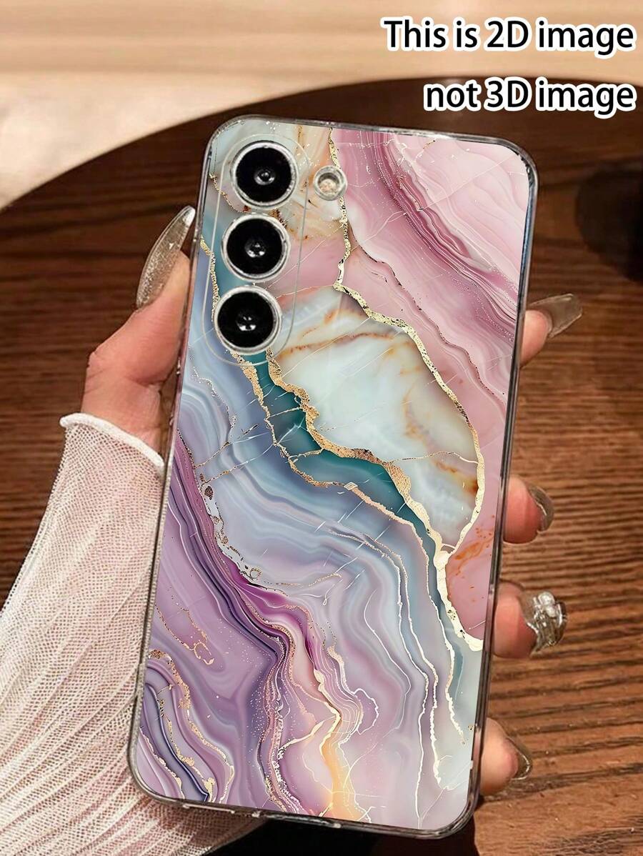 1pc Fashionable Premium Colorful Granite Stone Texture Matte Soft Transparent Phone Case Compatible With Samsung Galaxy A04e/12/A13/A14/A34/A50/A52/A53/A54/S21/S22/S23/S24/S25/S25Ultra - Clear - View 1