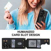 OUKNOEO Bolso bandolera de moda y estuche de teléfono de piel sintética, adecuado para Samsung Galaxy Z Fold 7 6 5 4, con correa de muñeca, correa colgante larga, doble cierre magnético y 4 ranuras para tarjetas - Negro - Ver 9