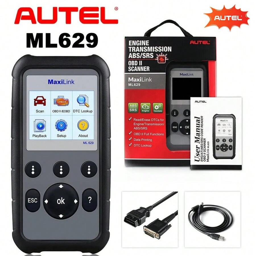 Autel ML629 Automotive OBD2 Scanner, 2025 Newest Model Upgraded Of AL619, ML619, Car Code Reader Check Engine ABS SRS Transmission Diagnostic Scan Tool With Auto VIN, Ready Test, DTC Lookup - Black - View 1