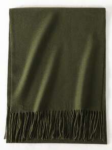 1pc Women's Minimalist Solid Color Faux Cashmere Scarf, Collegiate Style Shawl, Suitable For Seasonal Transition, Daily Wear, Windproof And Warm, New Year Gift - Army Green - View 4