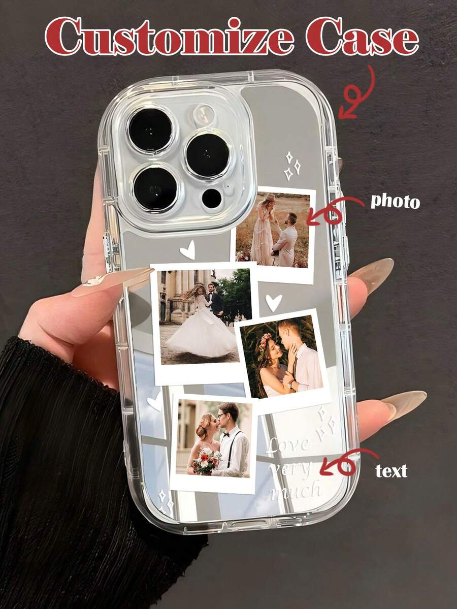 Funda de teléfono personalizada con espejo, creativa y con forma de corazón, romántica para parejas, aplicable a cualquier escenario, con frase corta personalizada y firma personalizada, transparente, gruesa y de cobertura total, reflectante, compatible con Apple 11 12 13 14 15 16 Pro Max - Multicolor - Ver 1