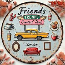 A 2D Flat 8*8inch Round Aluminum Sign Showcasing Retro Decoration Related To The TV Series "Friends" Café. It's A Classic Central Café Theme Decoration, Perfect For Decorating Living Rooms, Bedrooms, Kitchens, Restaurants, Bars, And Cafes. Wall Decoration With A Total Of 191 Characters For Room Decor,Christmas Decrotions>Table Runner,Christmas Decrotions>Table Runner,Birthday Decarations