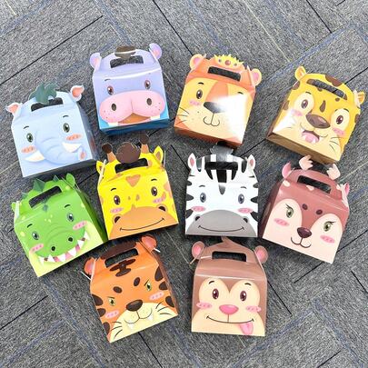 10pcs Jungle Wild Animal Zoo Animal Party Candy Box, Animal Zoo Themed Happy Birthday Party, Cute Animal Zoo Themed Birthday Party Decorations