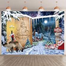 Bannière de fond de scène de Noël, Joyeux Noël avec la porte de la fée du Pôle Nord, Plusieurs tailles, Aucune électricité requise