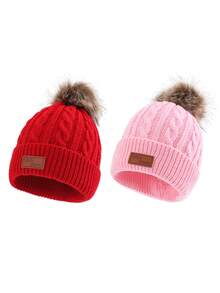 2 件 FAS 标志针织帽，男女通用，儿童保暖麻花针织帽 - 2pcs - 查看 21