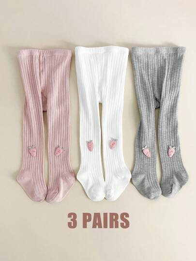 3 双装女婴紧身裤幼儿打底裤胡萝卜装饰儿童袜子春秋条纹连裤袜，简约设计，