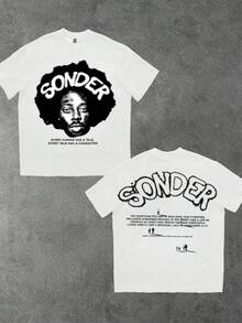 Sonder Graphic Tee With Afro Hair And Inspirational Quote,220g Cotton Crew Neck Double-Sided Printed T-Shirt For Summer - 白色 - 查看 1