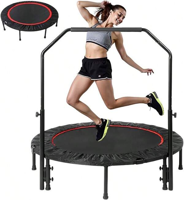 Trampolín Plegable de 40 Pulgadas con Manillar Ajustable - Trampolín de Alta Resistencia, Acabado con 360 °   de Protección, Ajuste de 5 velocidades, Fácil de Almacenar, Ideal para Niños y Adultos
