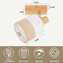 Glitzerlife LED Ceiling Spotlight 1/2/3/4 Flame Hallway Lamp - Ceiling Light Wooden Ceiling Lamp E14 Vintage Swiveling 350° Retro Ceiling Spot Spotlight Wall Spotlight Bedroom Kitchen, Without Light Source - 1 火焰 - 查看 3