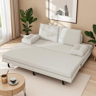 2-in-1 Multifunktions-Schlafsofa, Tagesbett 90/180x200cm, Ausziehbett, Tagesbett, Ausziehbett, Schlafsofa für Schlafzimmer und Wohnzimmer,mit 2 Kissen (nicht am Sofa befestigt) Weiß