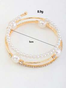1pc Exquisite Pearl & Decor Bangle Bracelet, Fashionable Bracelet Jewelry Girls - 彩色 - 查看 6