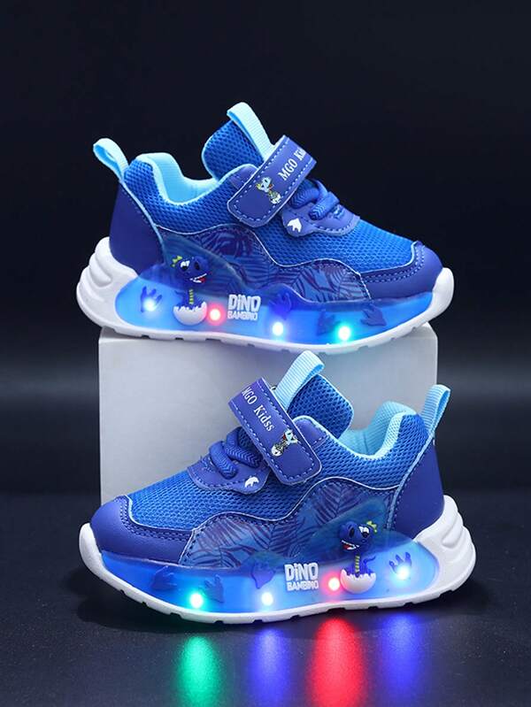 MGO Kidss Tênis MGO Kids Primavera/Outono 2025 com Luzes de Dinossauro, Tênis Esportivos Respiráveis e Antiderrapantes, Tênis Casual Leve de Malha para Meninos, Adequado para Crianças de 1 a 6 Anos