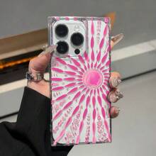 Funda de TPU rosa con diseño de cubos, orificio grande y ángulo recto. Compatible con phone 16, 15, 14, 13, 12 Pro, 14, 15, 16 Plus y 12 Pro. Funda protectora brillante anticaídas. Un regalo ideal para cumpleaños y fiestas. - transparente - Ver 1