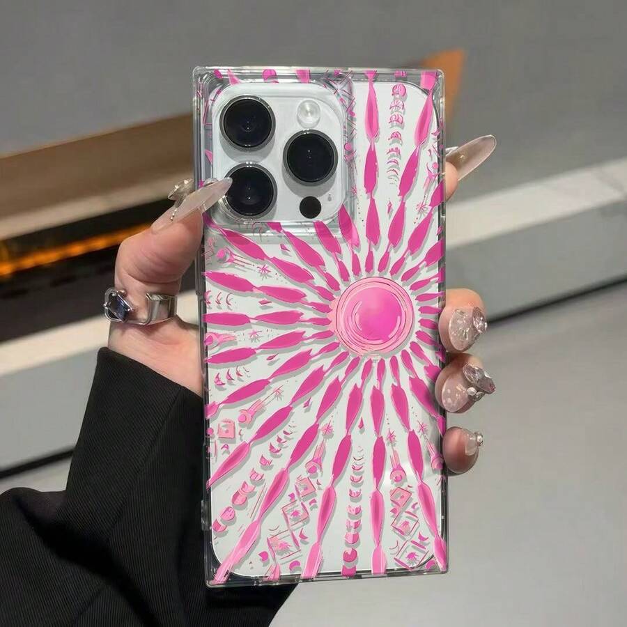 Funda de TPU rosa con diseño de cubos, orificio grande y ángulo recto. Compatible con phone 16, 15, 14, 13, 12 Pro, 14, 15, 16 Plus y 12 Pro. Funda protectora brillante anticaídas. Un regalo ideal para cumpleaños y fiestas. - transparente - Ver 1