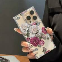 Funda grande para móvil con diseño rosa y blanco, con forma de cubo y un orificio grande. Compatible con los modelos 12 Pro, 13, 14, 15 y 16 Plus. Acabado brillante, resistente a caídas. Ideal para fiestas o cumpleaños. - transparente - Ver 2