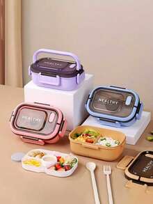 1200ML/42oz 2-Layer PP5 Plastic Portable Lunch Box, Microwave , Compartment Design With Sauce Containers And Utensils, Lightweight Bento Box - Multicolor - View 2