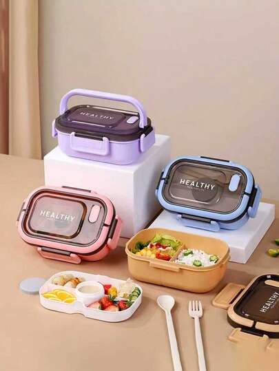1200ML/42oz 2-Layer PP5 Plastic Portable Lunch Box, Microwave , Compartment Design With Sauce Containers And Utensils, Lightweight Bento Box