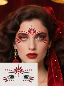 1sheet Red Face Gem Stickers, Acrylic Gems Tattoo Stickers, Self-Adhesive Rhinestone Sticker For Party, Club,Halloween, Festival Face Decorations