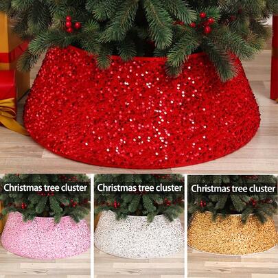 3D Sequin Christmas Tree Skirt, Shiny Red, Pink, Gold, White Christmas Tree Decor Prop, Christmas Tree Decoration Cloth, Christmas Decoration For Home And Tree, Christmas Ornaments Home Decor Christmas Decorations Room Decor Winter Christmas Decorations Home Christmas Gifts Christmas Decor