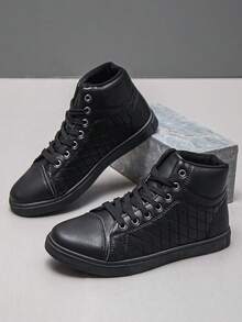 Men's Fashionable Casual Sporty Sneakers, Breathable Mid-Top - Black - View 2