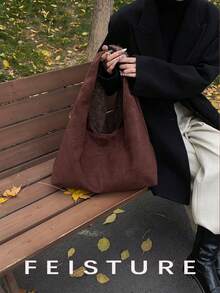 1 件 FEISTURE 绒面革面料大号日常通勤单肩包，时尚宽敞的手提包，带磁扣，适合日常外出、约会、通勤 - 咖啡 - 查看 7