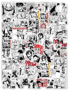 53 件单色漫画风格动漫贴纸包：黑白漫画面板贴花，适用于笔记本电脑、水瓶、手机壳、笔记本和滑板装饰 - 黑色 - 查看 2