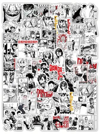 Lot de 53 autocollants monochromes style mangas : autocollants de bande dessinée noir et blanc pour ordinateur portable, bouteille d'eau, étui de téléphone, carnet de notes et skateboard