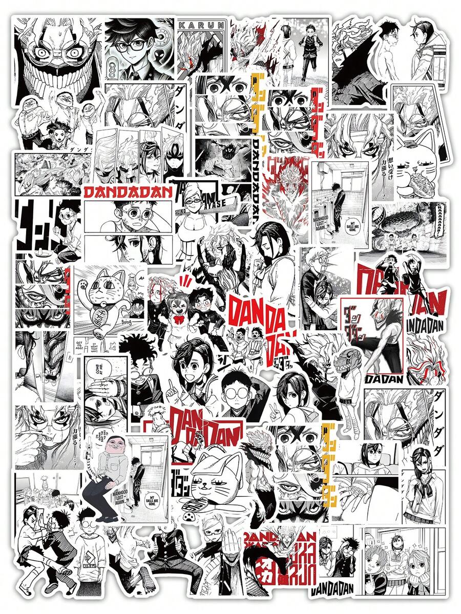 53 件单色漫画风格动漫贴纸包：黑白漫画面板贴花，适用于笔记本电脑、水瓶、手机壳、笔记本和滑板装饰