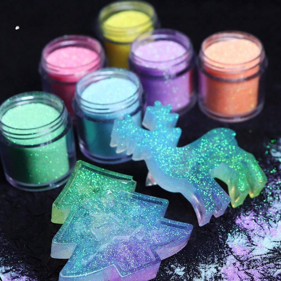 6 miếng bột kẹo trang trí nhiều màu: Chất độn nhựa Epoxy, kim tuyến hiệu ứng cát lấp lánh, màu kẹo lễ hội - Thích hợp cho khuôn silicon Giáng sinh tự làm và đúc trang sức - Nhiều màu - Xem 1