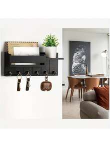 1 قطعة خشبية مع مدير البريد، حامل المفاتيح، تخزين الحقائب، رف معلق، رف تخزين، رف مفاتيح مثبت على الحائط. سهل التركيب. رف مفاتيح ومستلزمات مثبتة على الحائط للغرف المعيشية والمطابخ والممرات، وأرفف تخزين مثبتة على الحائط للنباتات المزروعة في أصص والزخارف الصغيرة - متعدد الألوان - مشاهدة 7