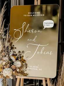 Biển hiệu đám cưới bằng Acrylic tráng gương, Biển hiệu chào mừng đám cưới, Biển hiệu lễ cưới tráng gương vàng, Biển hiệu cá nhân hóa bằng Acrylic bạc - Nhiều màu - Xem 1