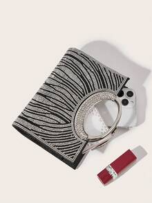 AIBBYDAR Women's Evening Bag, Black Fashion Ladies Handbag With Artificial Diamond Decor, Ring Handle, Suitable For Evening Dress, Portable Cosmetic Bag & Wallet, Detachable Metal Shoulder Strap, For Party, Wedding, Lightweight Polyester, Magnetic Closure - Black - View 8