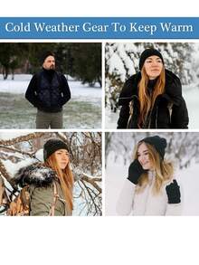 冬季无檐小便帽 + 围脖 + 触摸屏手套套装，柔软针织帽弹力手套保暖无檐小便帽套装，适合女性和男性礼物冬季无檐小便帽，颈部保暖器寒冷天气装备男女通用，温暖的冬季弹力针织手套帽子 - A - 查看 7