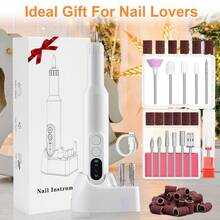 Portable Rechargeable Cordless Electric Nail Drill - Professional Nail File Machine With Drill Bits & Sanding Bands For Acrylic Gel Nails, Manicure & Pedicure Polishing