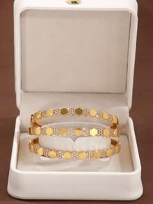 1/2/3 PiecesFashion Classic Zirconia Inlaid Hexagonal Honeycomb Design Gold Women Bracelets With A Diameter Of 60mm That Can Be Opened, Suitable For Women's Daily Wear, Excluding Box - Honeycomb Bracelet - View 5