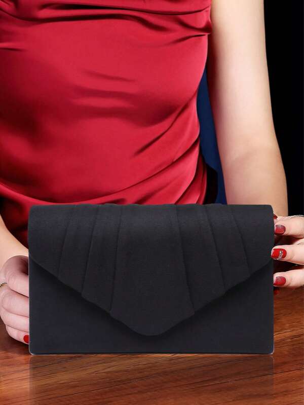 1 Stück schwarze Samt Damen Abendtasche, symmetrisches plissiertes Design zeigt Mode und Eleganz, Handtasche/Tragetasche/Umhängetasche/Umhängetasche, geeignet für Hochzeit/Party/Abschlussball/formelle Anlässe