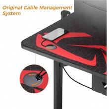DESIGNA Computer Desk Racing Style, 47 Inch Gaming Desk, Writing Home Office Desk with Free Mouse Pad, USB Handle Rack, Cup Holder & Headphone Hook, Black - por defecto - Ver 7