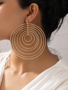 1 Pair Women's Multi-Layer Big Round Hoop Earrings, Gorgeous Floral Shaped Exaggerated Earrings, Suitable For Daily Wear, Gift, Festival - Gun Black - View 1