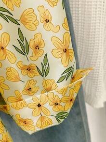 Áo sơ mi nữ tay dài in hoa cỡ lớn, hàng ngày, cài nút đơn, thích hợp cho mùa xuân và mùa thu - Màu vàng - Xem 7