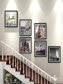 6pcs/Set Modern Minimalist Staircase Decor Painting, Corridor Wall Art Hanging Paintings, Random Photo Included