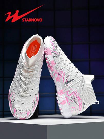 STARNOVO Authentic Dual Star Football Shoes, Fashionable High-Top Sports Football Shoes For Men And Women, Camouflage Rubber Sole, Stylish Elastic Knit Collar High-Top Design, Rich Color Matching, Suitable For Middle And Primary School Students Football Training And Matches, As Well As Daily Commute (Note: This Item Is Standard Size, It Is Recommended To Order 1 Size Smaller If Your Foot Is On The Slim Side, And 1 Size Larger If Your Foot Is On The Wide Side)