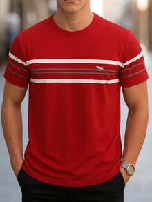 DAMAI MEN'S FASHION Short Sleeve Men's T-Shirt With Round Neck, Ideal For Everyday Use - Đỏ - Xem 1