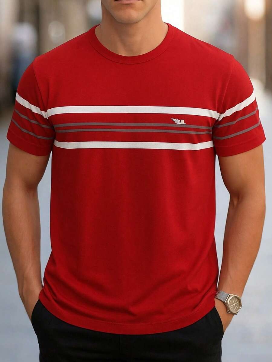 DAMAI MEN'S FASHION Short Sleeve Men's T-Shirt With Round Neck, Ideal For Everyday Use - Đỏ - Xem 1