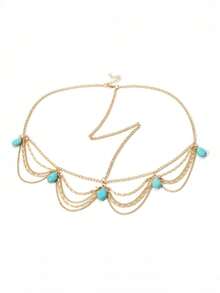 1件极简复古波西米亚风仿绿松石流苏发箍，时尚金链发饰，适合女性日常及节日佩戴，头饰，头部饰品，发饰，发藤链，女士饰品，金色头饰，婚礼，发饰，准新娘 - 彩色 - 查看 4