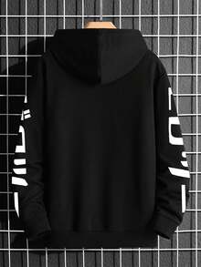 Zrgoth动漫风格！男士抓绒连帽衫，新款秋冬街头时尚印花套头卫衣 - 黑色 - 查看 7