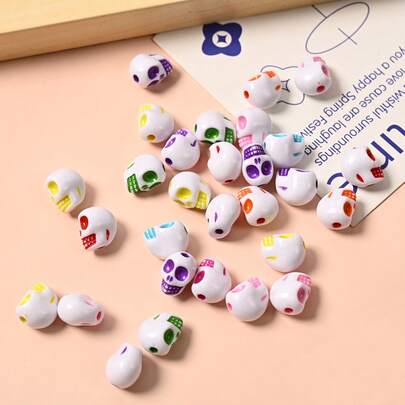 50 pièces de perles crâne colorées pour la fabrication de bijoux d'Halloween, fournitures artisanales