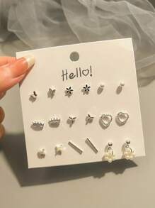 9 أزواج من أقراط الأذن المرصعة بالكامل بالراين بتصميم بسيط على شكل فراشة للنساء