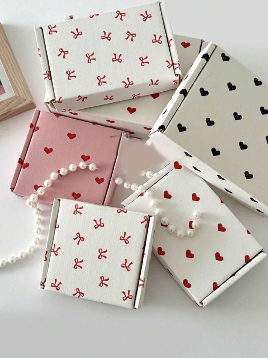 10Pcs Fashionable And Simple Color Printed Love Bow Airplane Box Packaging Box, Gift Accessory Packaging Box, Gift Packaging Box Express Box, Wedding And Holiday Gift Packaging Box, Suitable For Holiday Gift Giving And Daily Use, Suitable For Small Item Packaging, Accessories, Armor, Etc